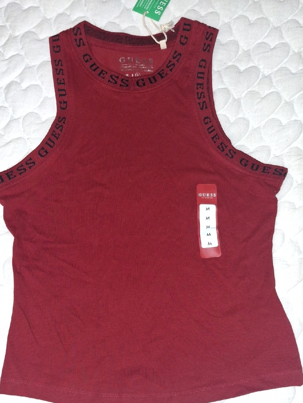 Guess Sleeveless Logo Tank Top in Burgundy